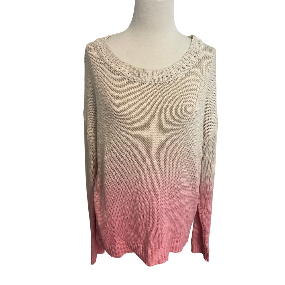 MINKPINK Women's Ombre‎ Knit Sweater Beige Pink Long Sleeve Scoop Neck M